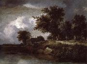 Jacob van Ruisdael Wooded river bank oil